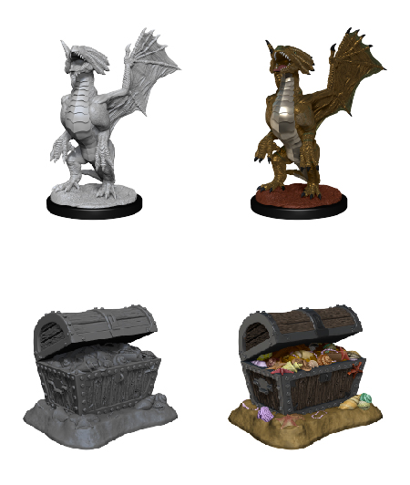 D&D Nolzur's Marvelous Miniatures: Bronze Dragon Wyrmling & Pile of Sea found Treasure