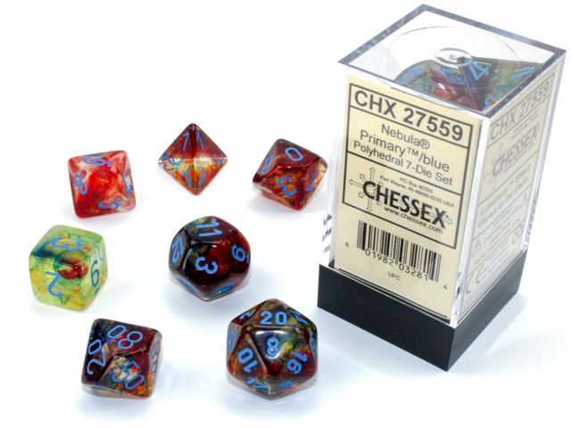 Nebula Polyhedral Primary/blue Luminary 7-Die Set